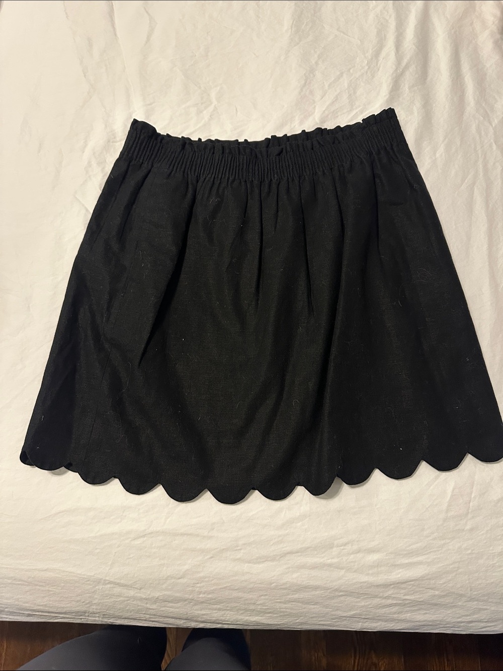 J. Crew Black Scalloped Mini Skirt with Elastic Waistband